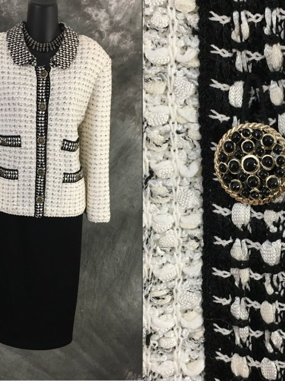 NWT NEW BEAUTIFUL St John knit black white jacket skirt suit size 14